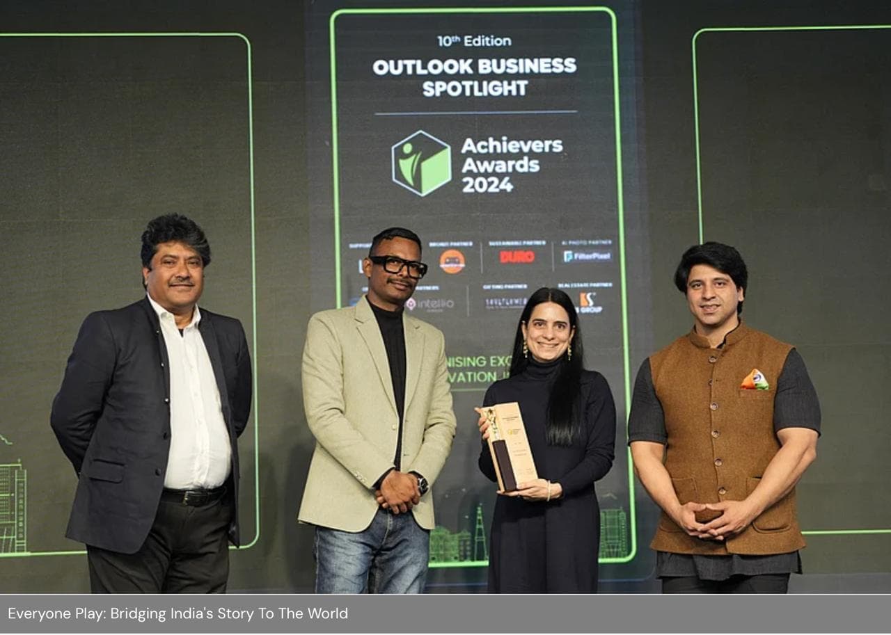 Everyone Play receiving the Global Reach Award at the Outlook Business Spotlight Achievers Awards 2024